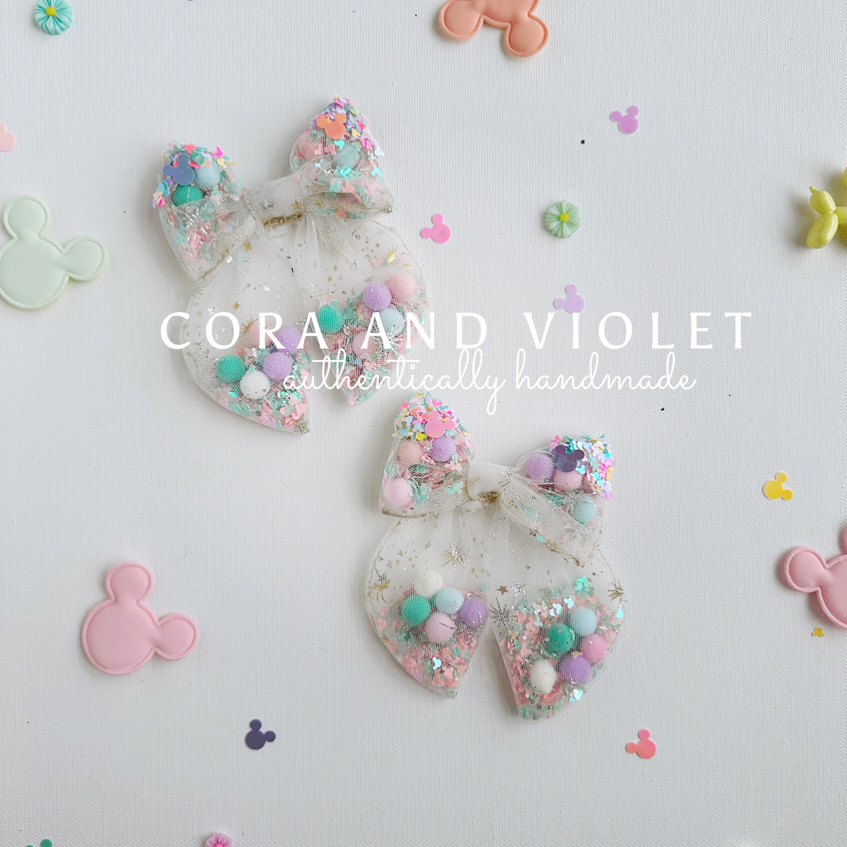 Mini Magic Mouse shaker bows – Cora and Violet