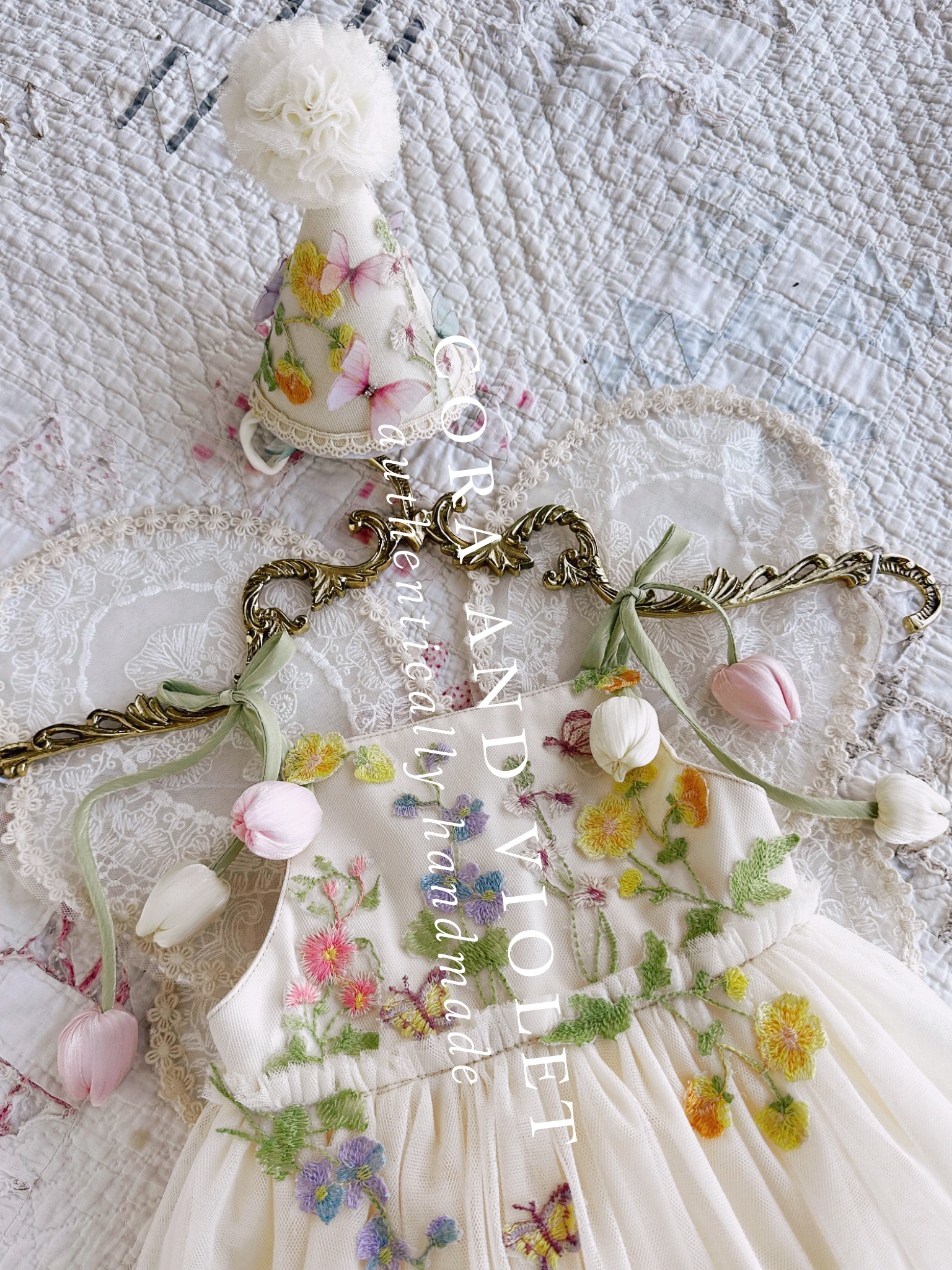 The Veda 3D Wildflower Girl Dress | Luxury Heirloom Birthday & Flower Cora and Violet The Veda 3D Wildflower Girl Dress | Luxury Heirloom Birthday & Flower Cora and Violet