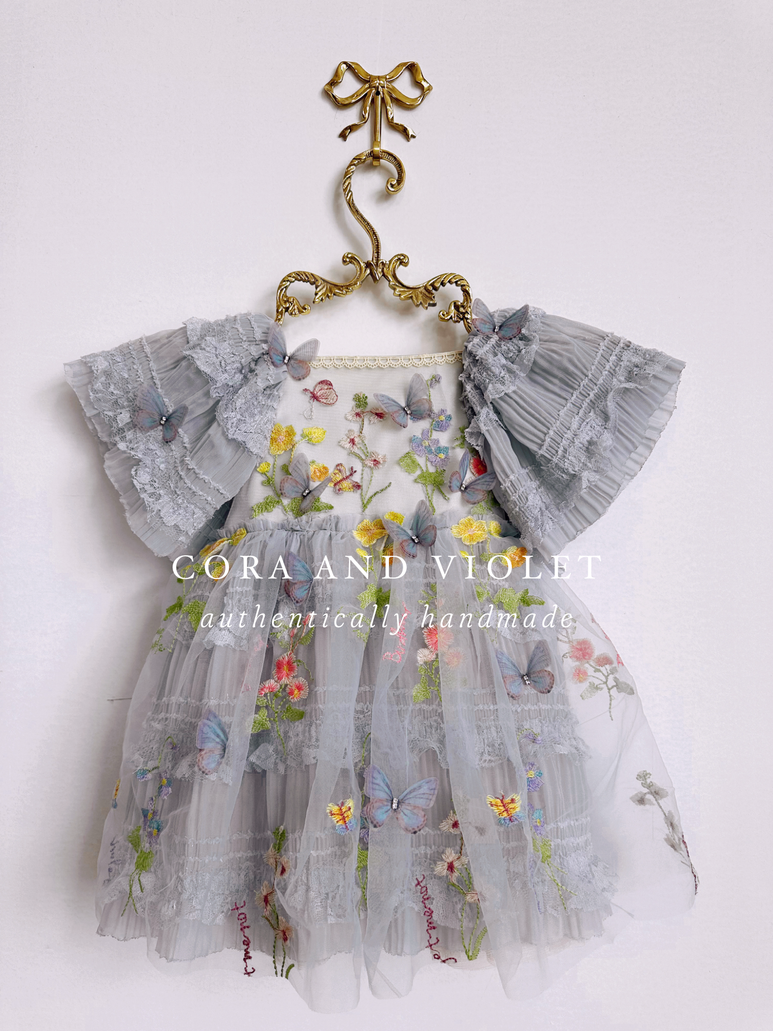 The Marlowe 3D Butterfly & Wildflower Gown // Pale Blue Heirloom Miles Cora and Violet The Marlowe 3D Butterfly & Wildflower Gown // Pale Blue Heirloom Miles Cora and Violet