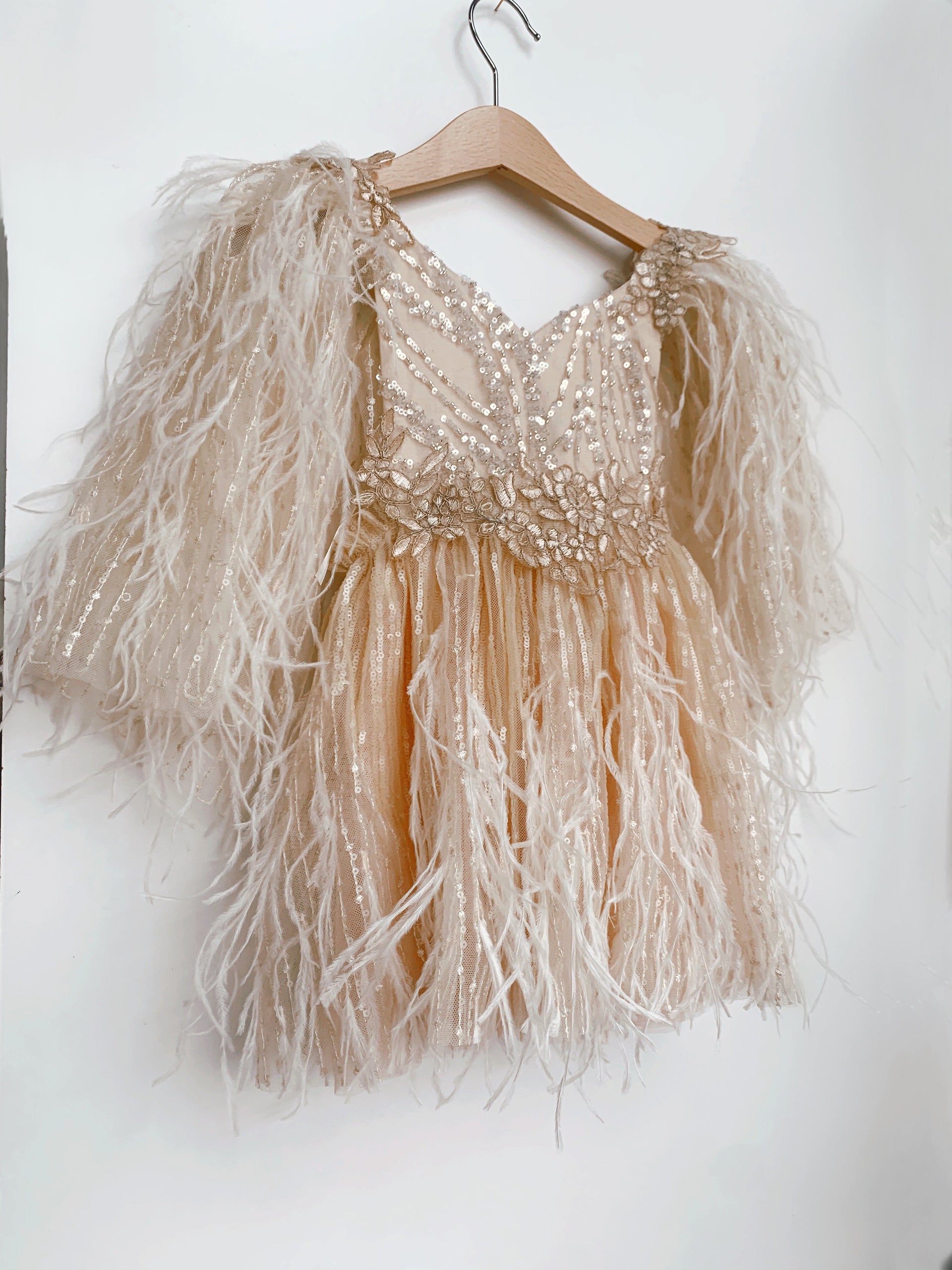 Lucia | Ostrich Feather & Golden Sequin Heirloom Dress